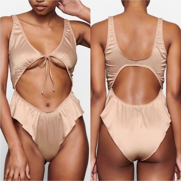 SKIMS Pink Sand Woven Tie Front Shine Teddy Sz XL NWT - Picture 14 of 14